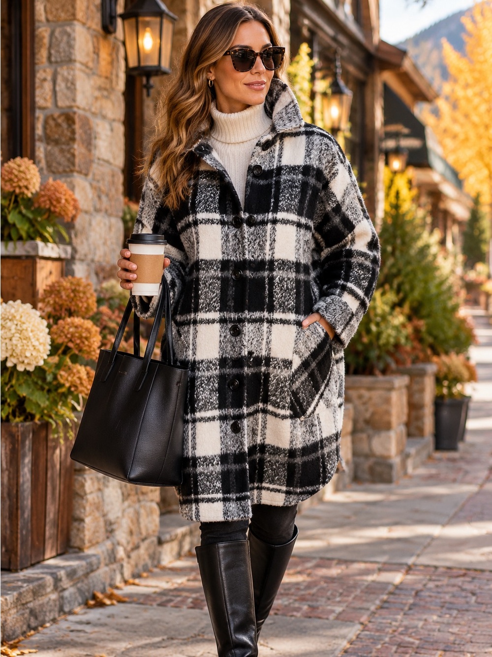 EVEREVE Black and White Plaid Fall Jacket, Heritage Style Layering Piece, S